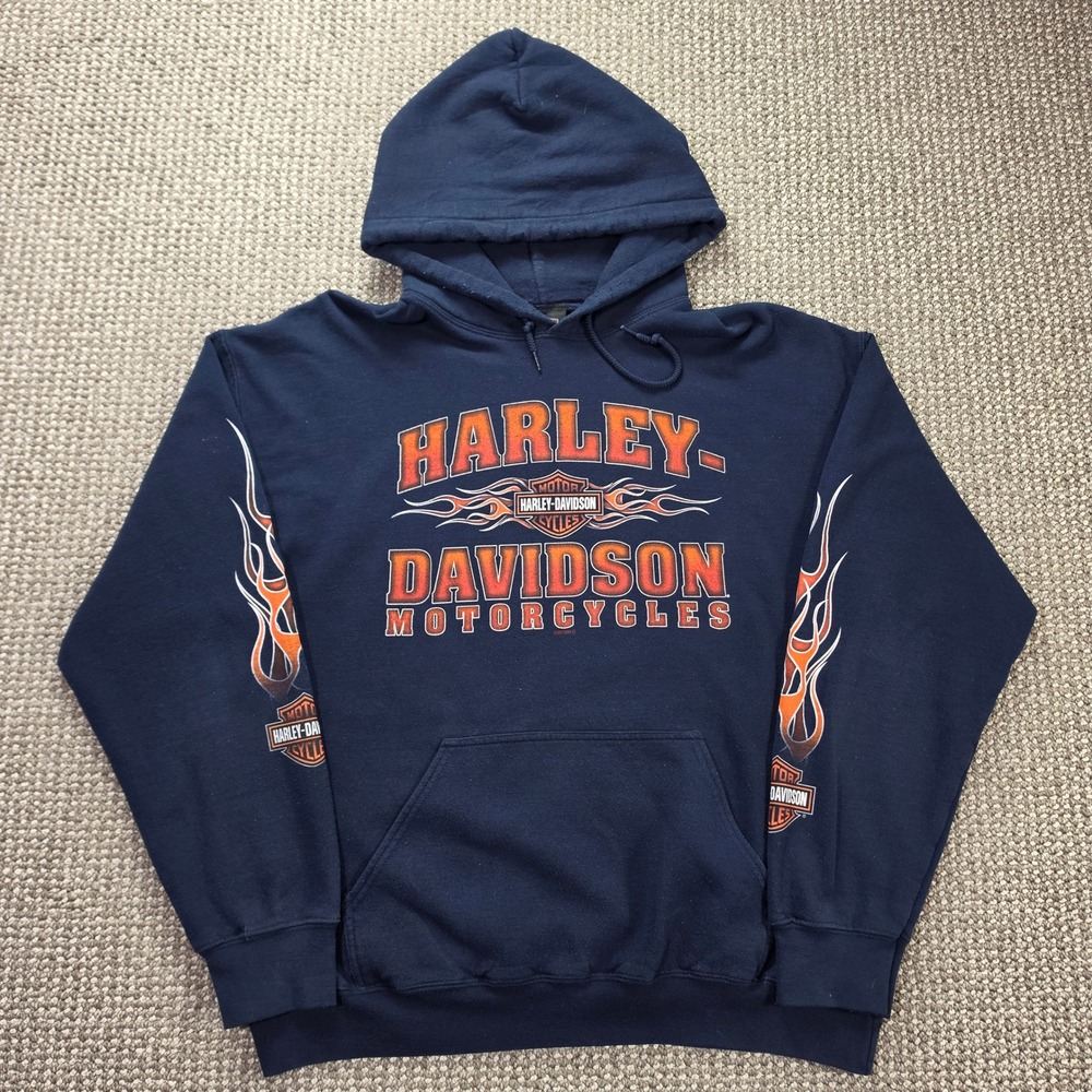 Harley-Davidson Hoodie Mens Large Boardtracker Flame Graphic Blue 2018 Biker